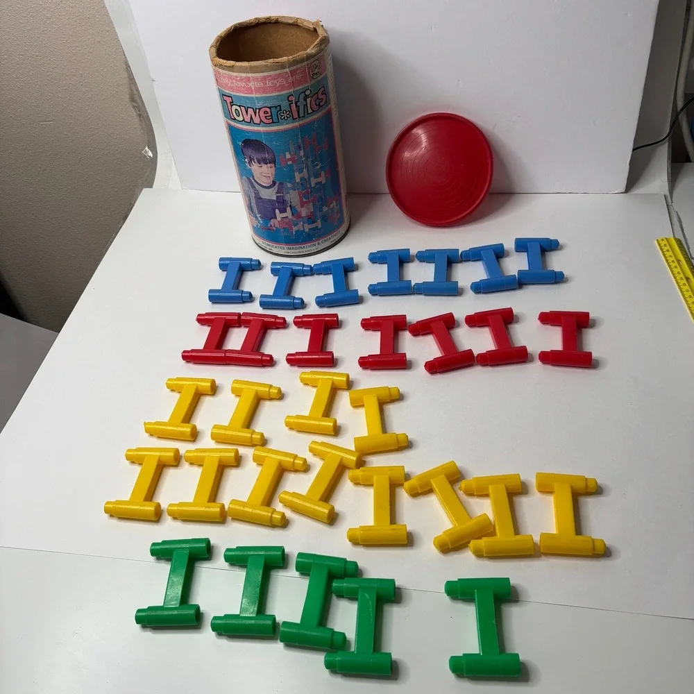 Vintage 70s Tower-ifics Building Blocks Set M-I Toys Retro Plastic Building Toy